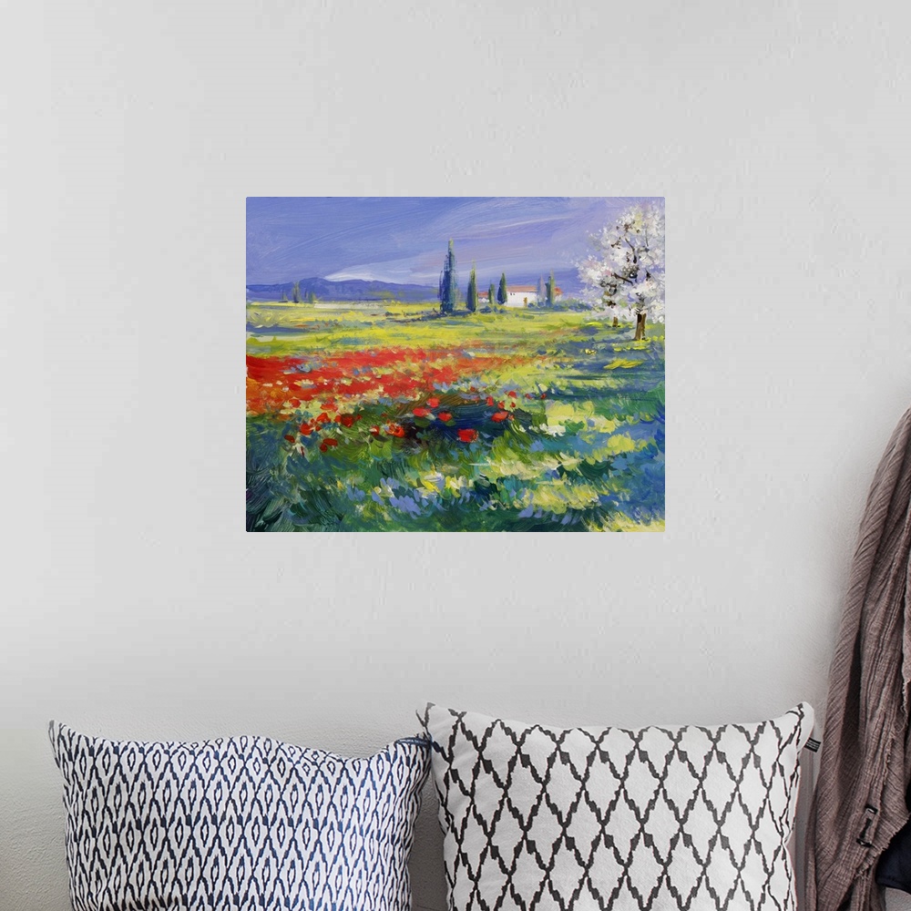 A bohemian room featuring Red poppies on a summer meadow - originally oil paints on acrylics.