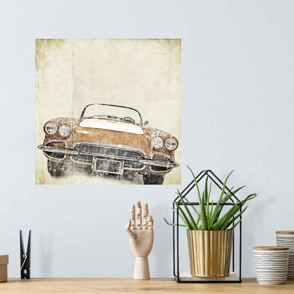 A bohemian room featuring Retro background with old car.