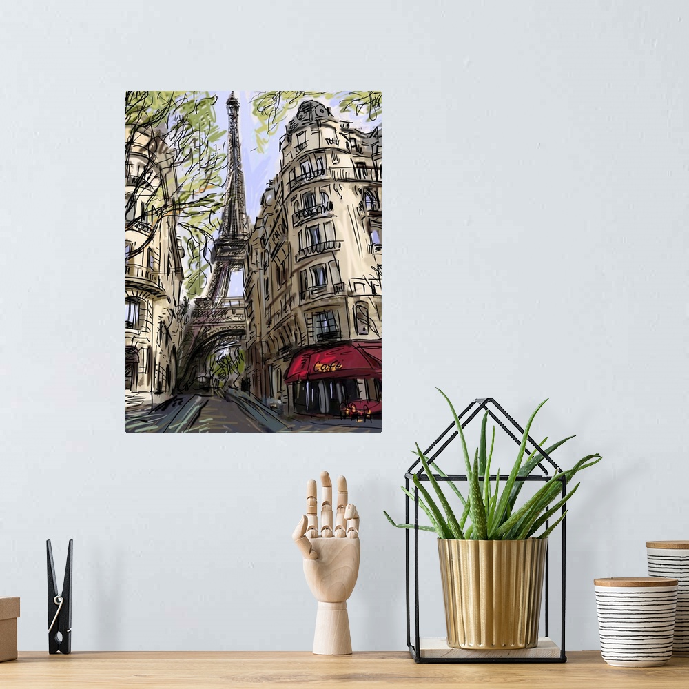 A bohemian room featuring Street in Paris, originally an illustration.