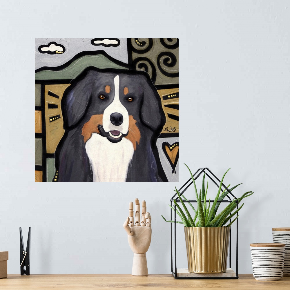 A bohemian room featuring Bernese Mountain Dog Pop Art