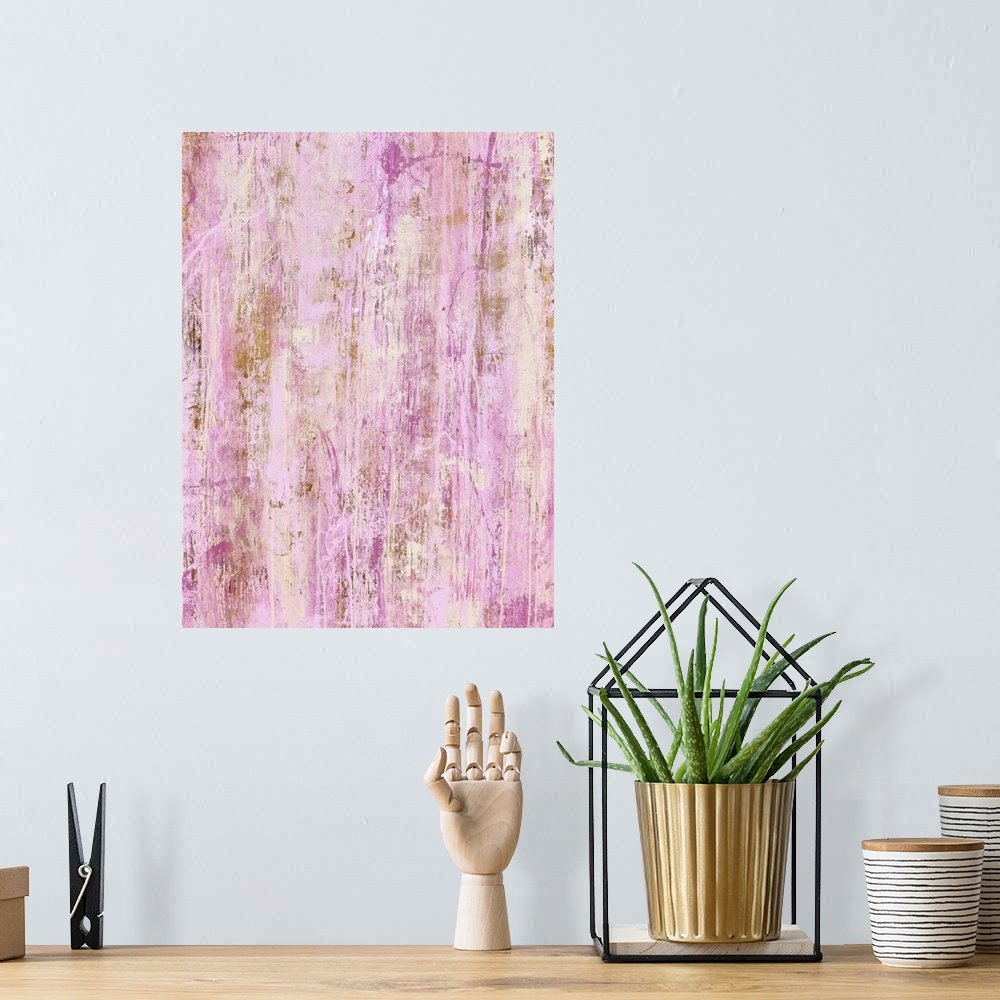 A bohemian room featuring Contemporary abstract painting of a color-field of weathered soft pink.