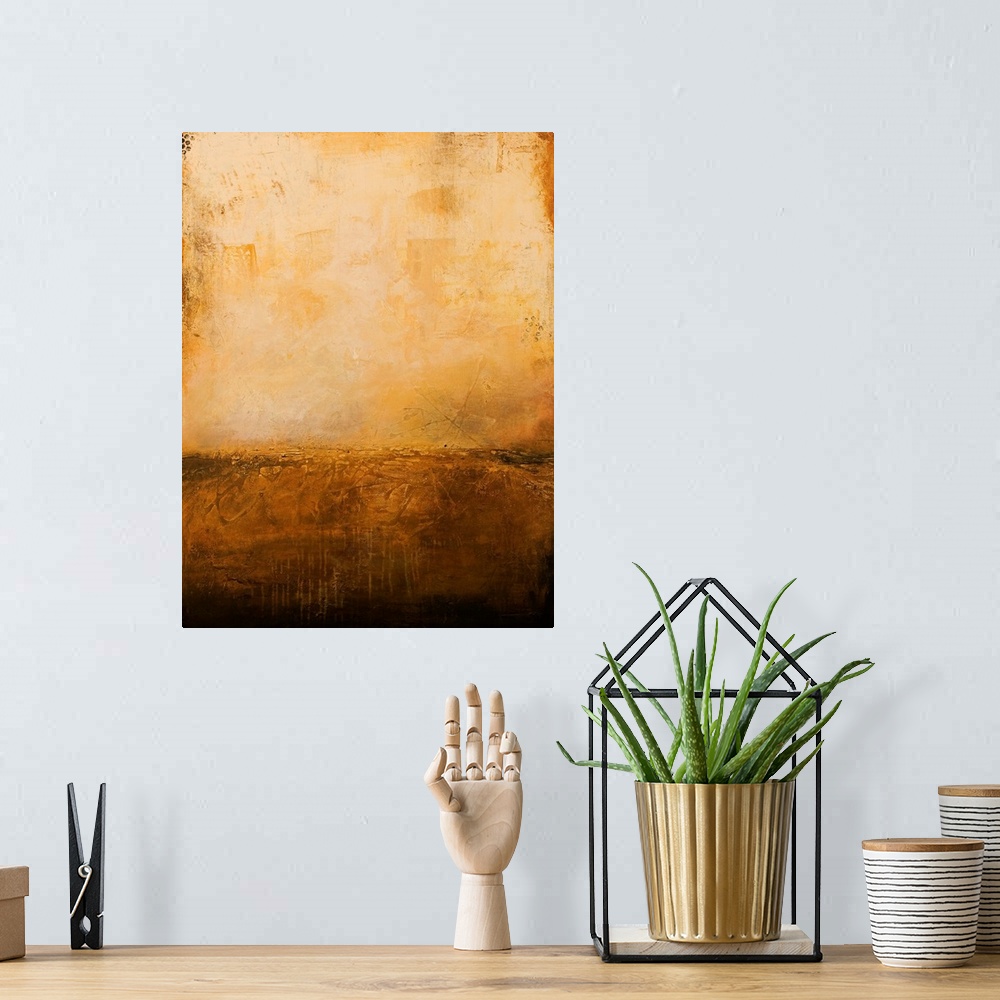 A bohemian room featuring Abstract artwork for the home or office, this vertical painting has a calming sophistication crea...
