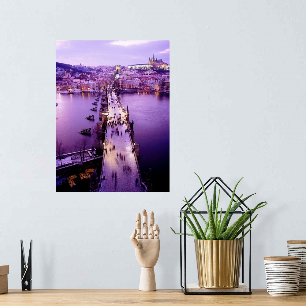 A bohemian room featuring Czech Rep, Prague, Charles Bridge on Vlatava River, view from above