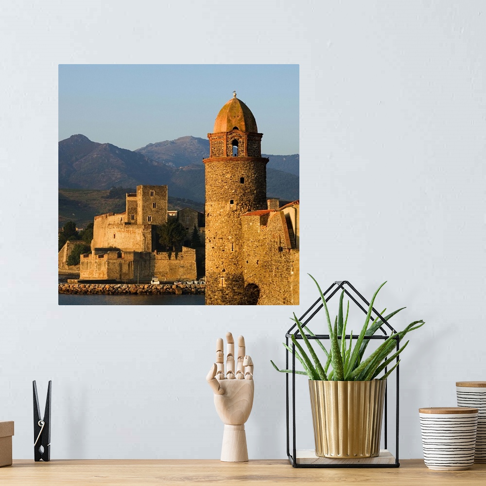 A bohemian room featuring France, Languedoc-Roussillon, Collioure town, Notre Dames des Anges church and Royal Castle