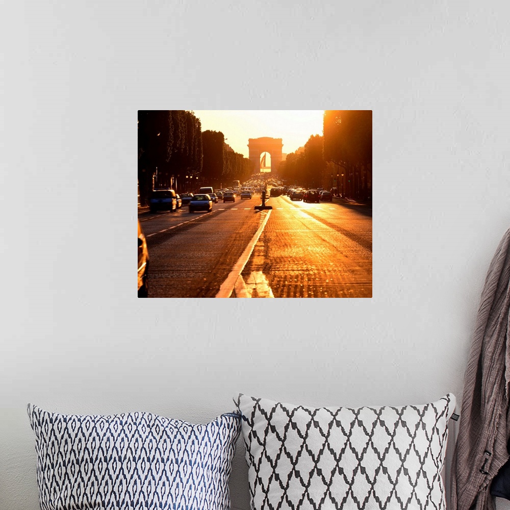 A bohemian room featuring France, Paris, Arc de Triumph and Champs Elysee, traffic, night