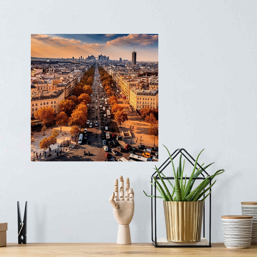 A bohemian room featuring France, Ile-de-France, Ville de Paris, Paris, Champs Elysees, Cityscape from the Arc de Triomphe,...