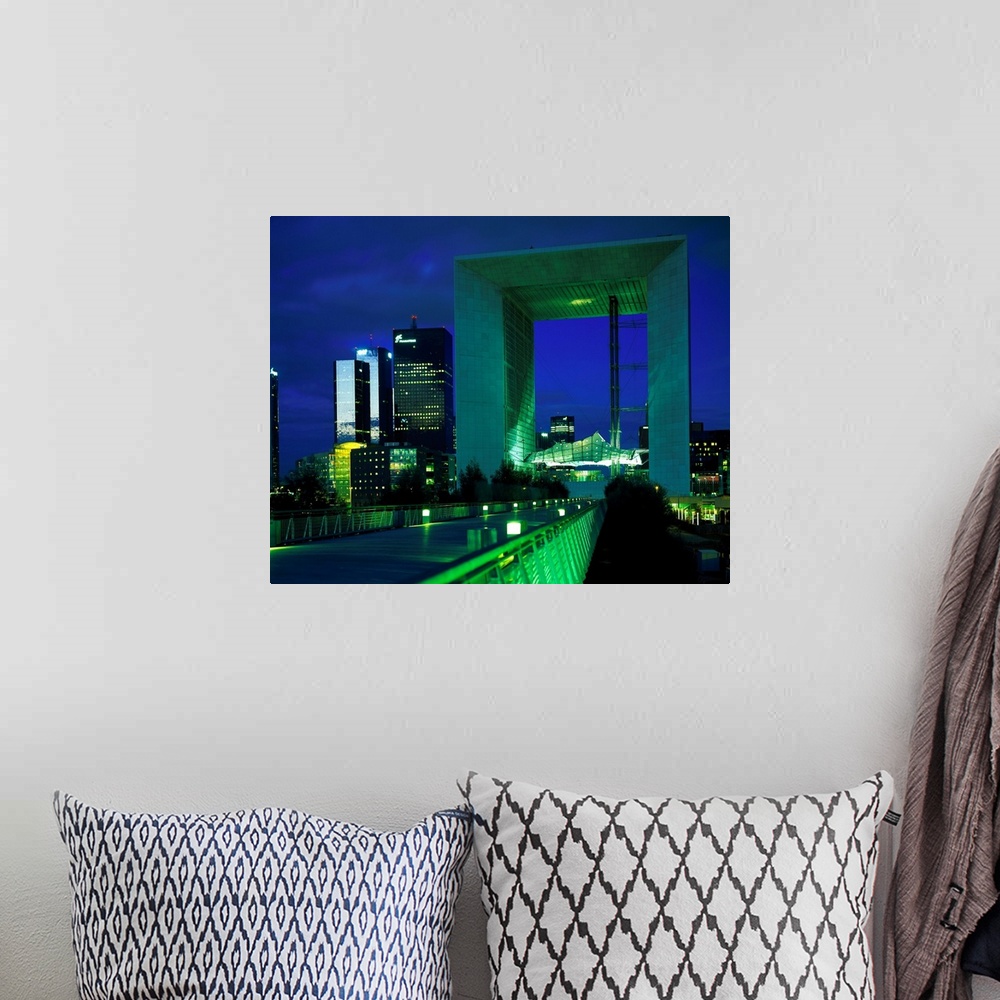A bohemian room featuring France, Paris, La Defense, view of the Grand Arch, night