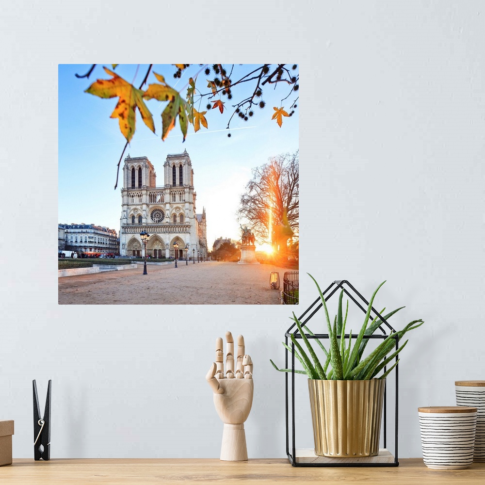 A bohemian room featuring France, Ile-de-France, Paris, Notre Dame de Paris, Seine, Ville de Paris, Sun rising over the cat...