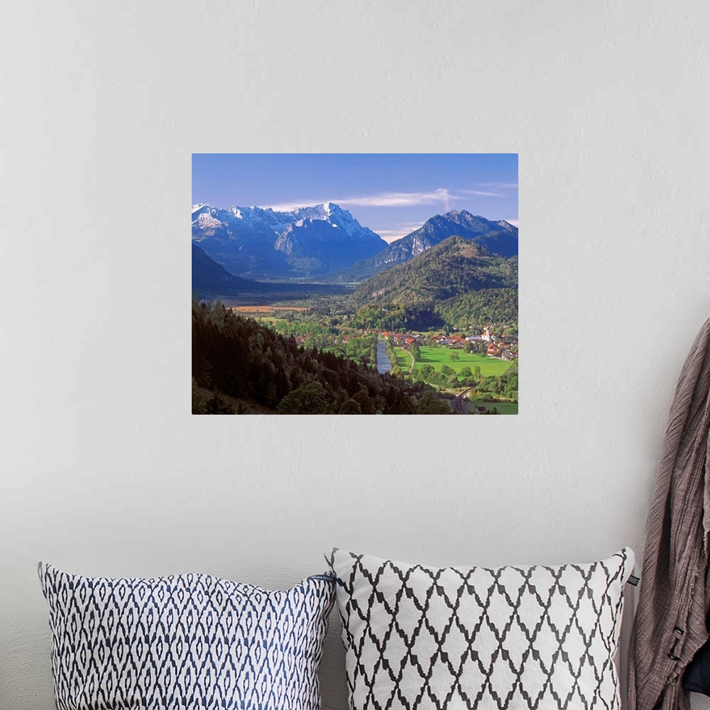 A bohemian room featuring Germany, Bavaria, Oberbayern, Zugspitze mountain range and Eschenlohe town
