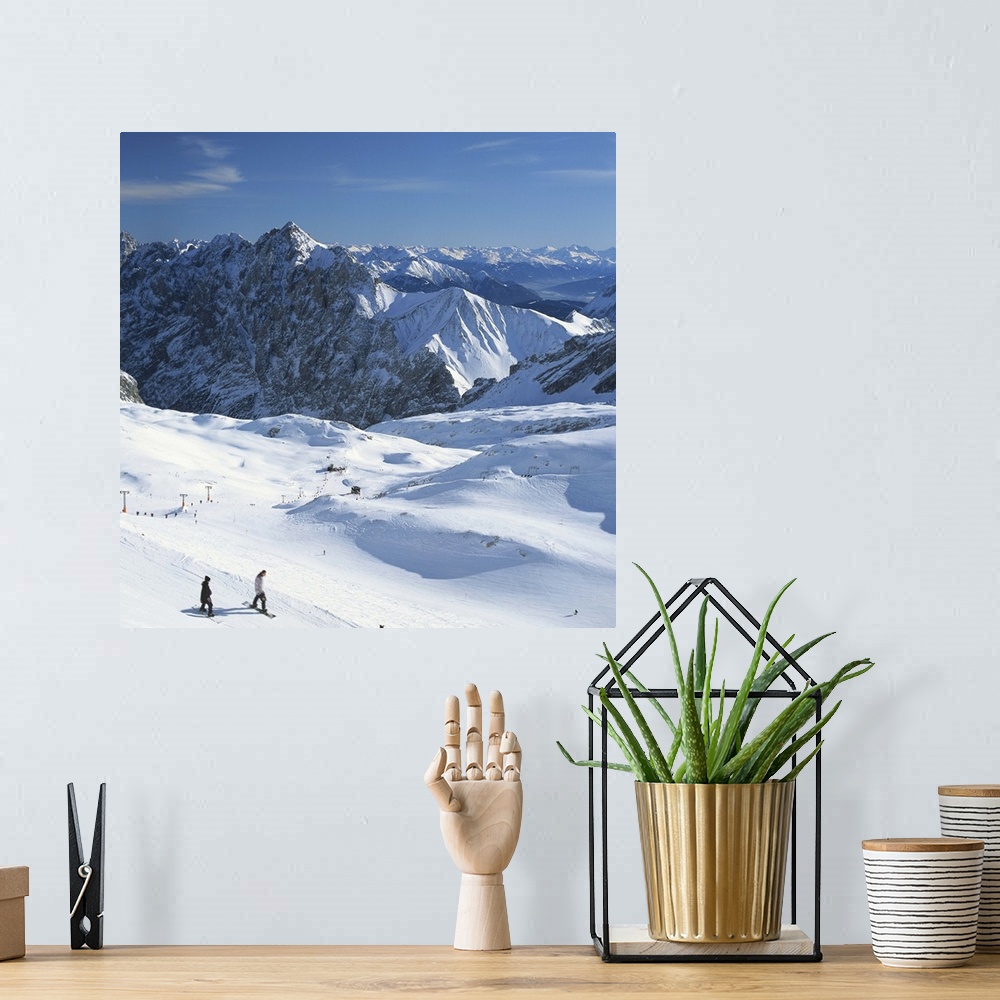 A bohemian room featuring Germany, Bavaria, Oberbayern, Zugspitze mountain range, ski slope