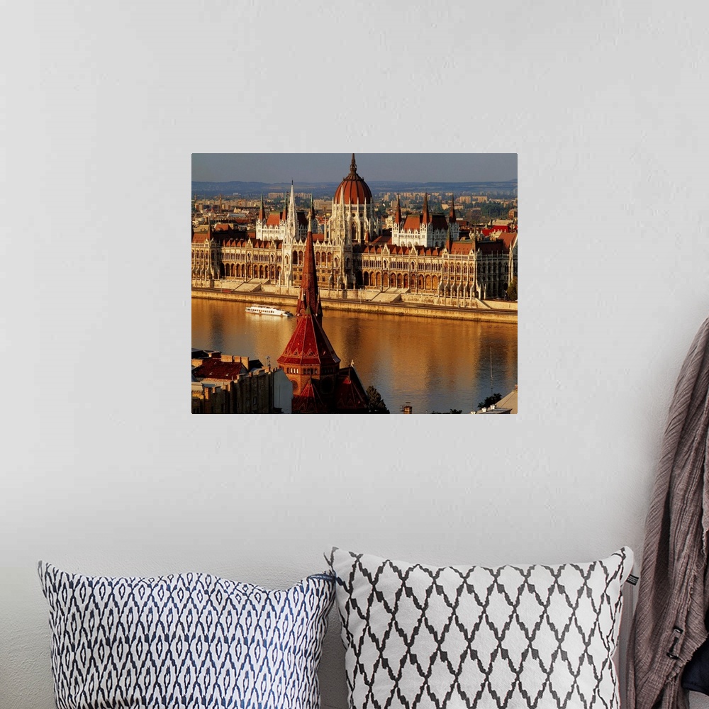 A bohemian room featuring Hungary, Budapest, View of the Parliament