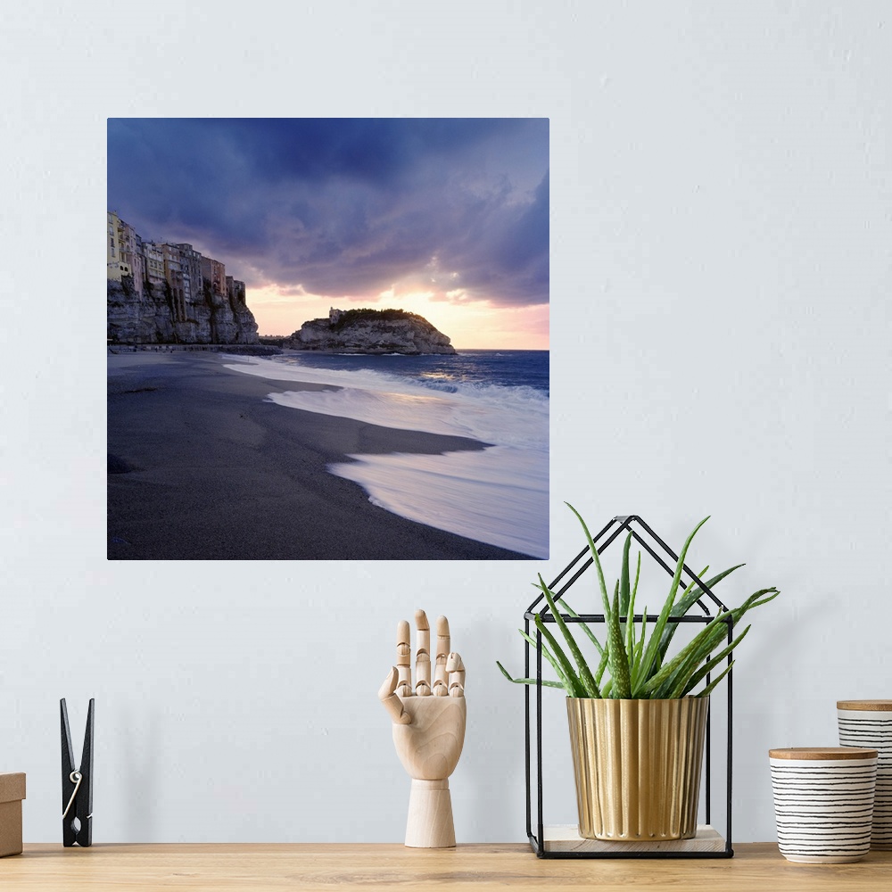 A bohemian room featuring Italy, Calabria, Tropea town, view towards the town and Santa Maria dell'Isola church
