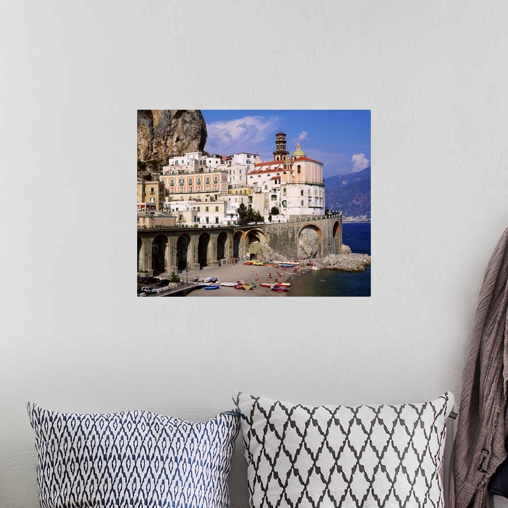 A bohemian room featuring Italy, Campania, Tyrrhenian coast, Peninsula of Sorrento, Atrani, View of the village