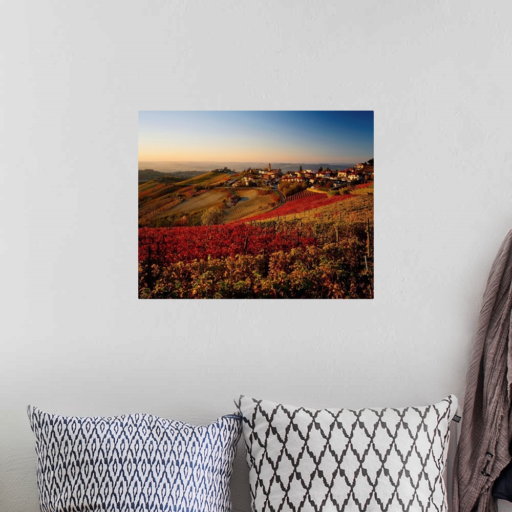A bohemian room featuring Italy, Piedmont, Langhe, Tresio village and vineyards