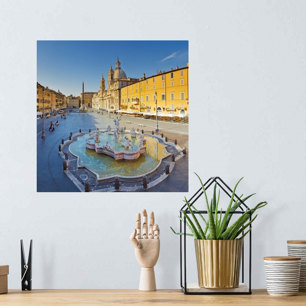 A bohemian room featuring Italy, Latium, Roma district, Rome, Piazza Navona, Fountain of Neptune, Fontana del Moro in the f...