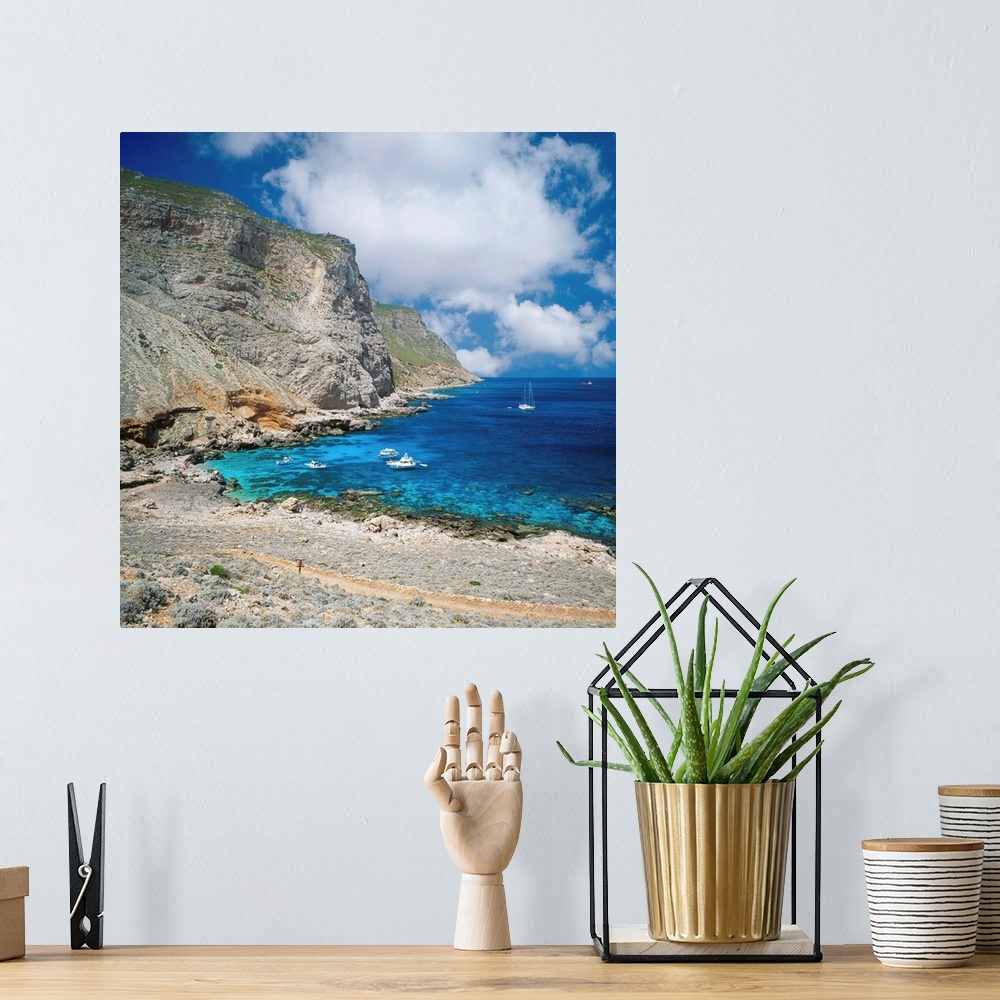 A bohemian room featuring Italy, Sicily, Marettimo Island, beach along north cliff