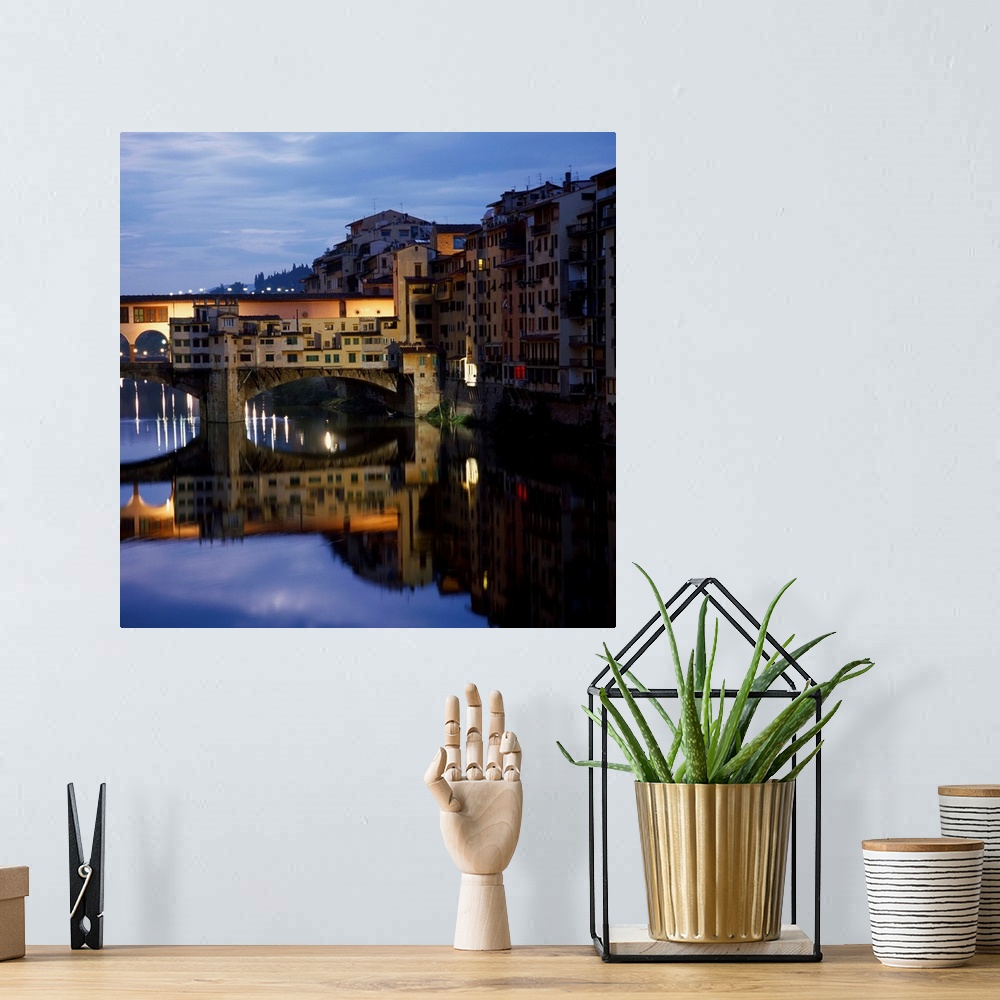 A bohemian room featuring Italy, Tuscany, Florence, Ponte Vecchio at twilight