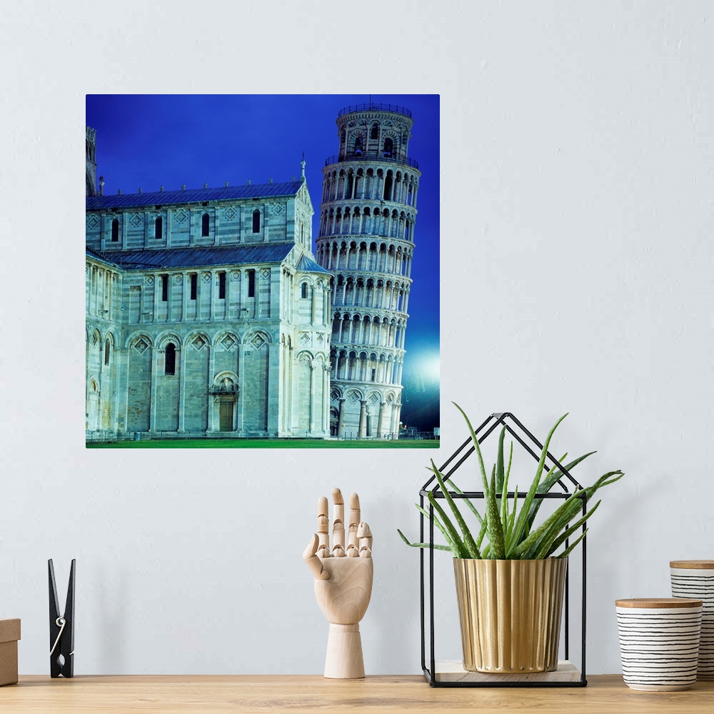 A bohemian room featuring Italy, Tuscany, Pisa, The cathedral and leaning tower at twilight