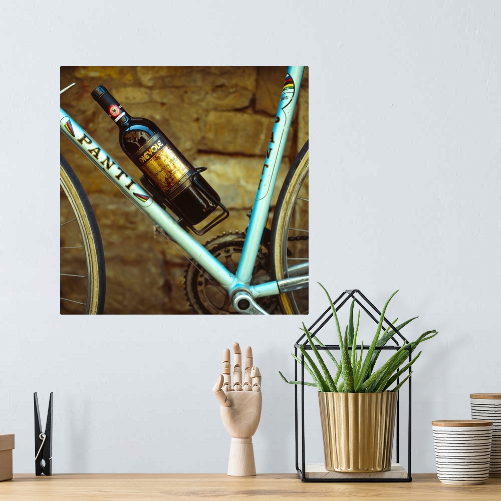 A bohemian room featuring Italy, Tuscany, Sports bicycle with Chianti bottle in bottle holder