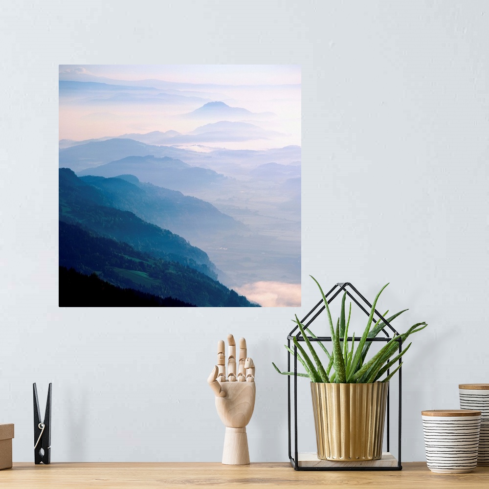 A bohemian room featuring Mountains and hills in mist