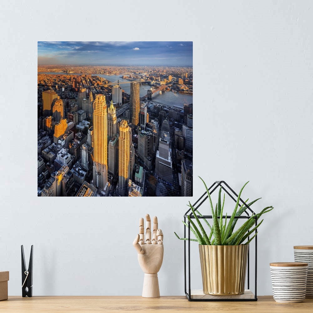 A bohemian room featuring NYC, East River, Manhattan, Lower Manhattan, 1 World Trade Center, Freedom Tower, the Freedom Tow...