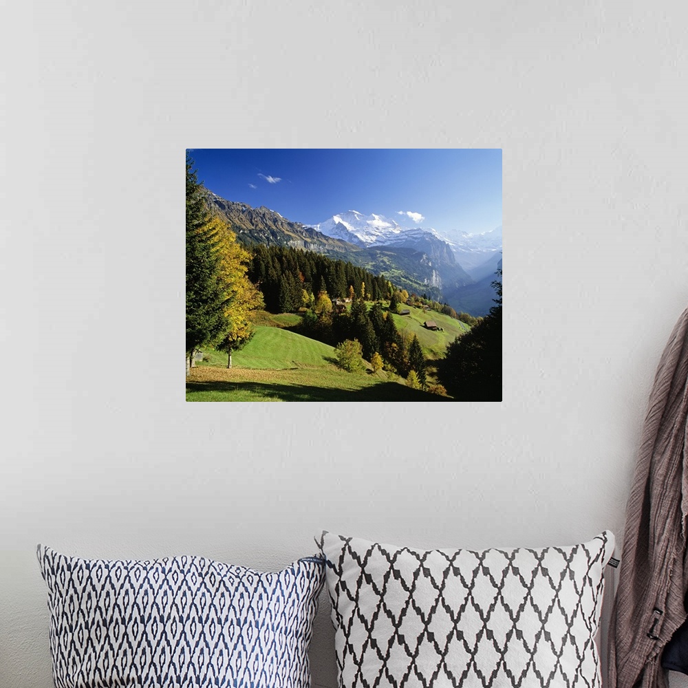 A bohemian room featuring Switzerland, Bern, Berner Oberland, Wengen towards Jungfrau