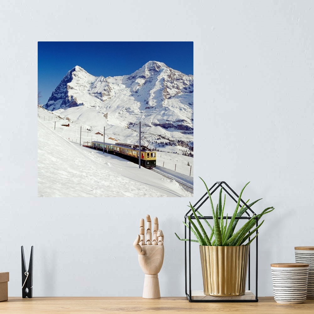 A bohemian room featuring Switzerland, Bern, Kleine Scheidegg mountain, Wengernalp Railway