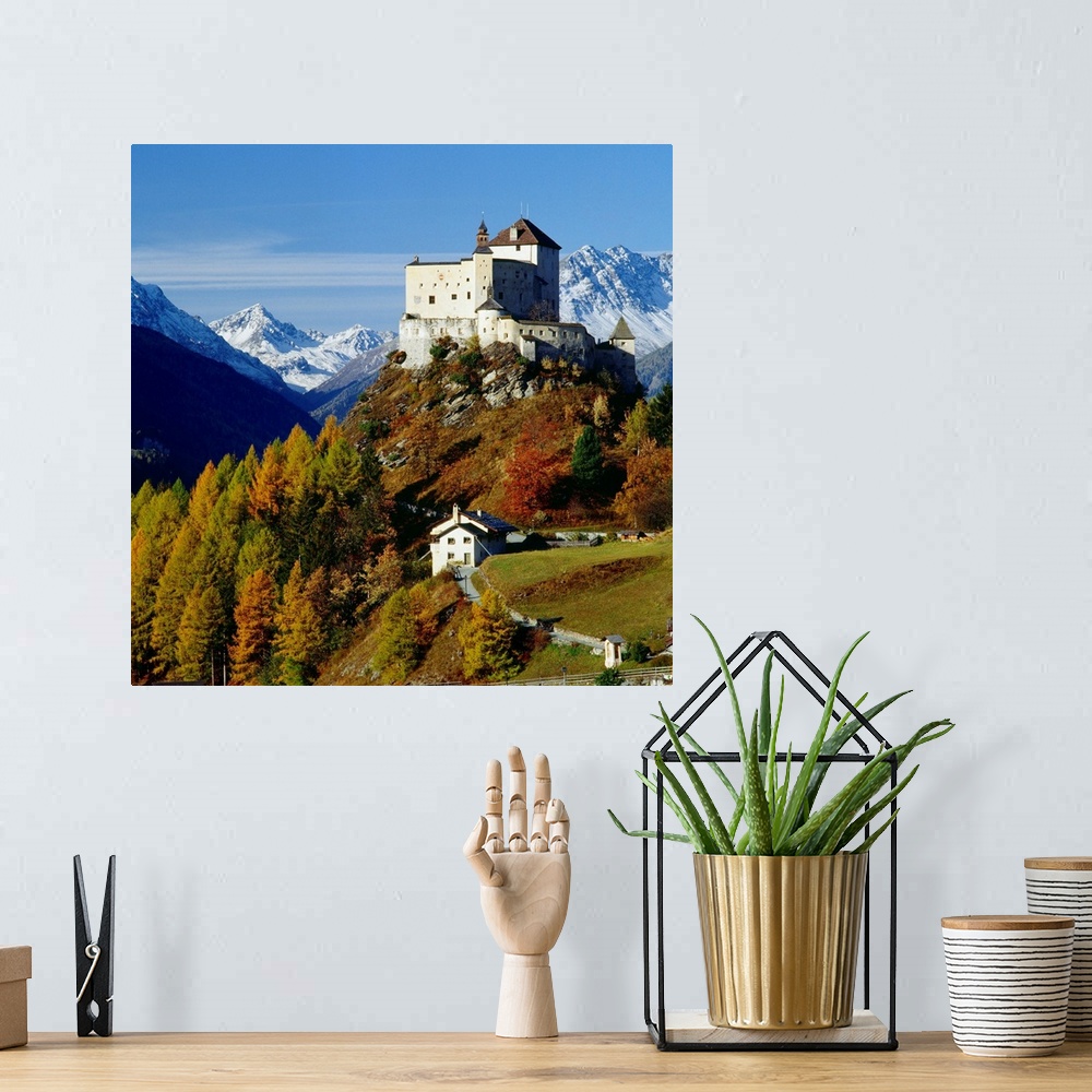 A bohemian room featuring Switzerland, Engadin, Tarasp, view of the castle