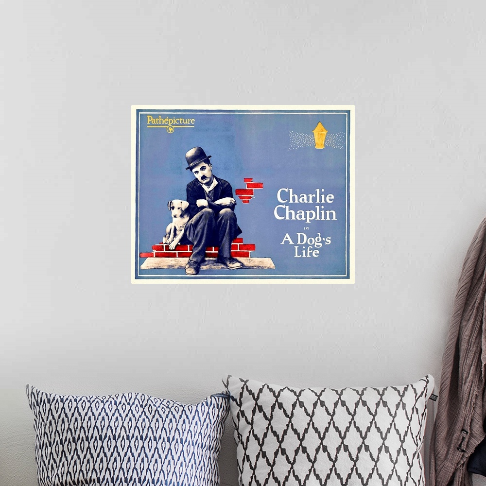A bohemian room featuring A Dog's Life - Vintage Movie Poster