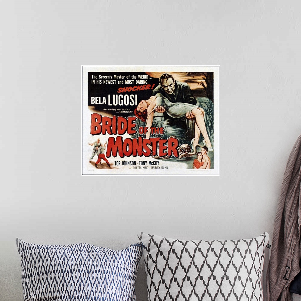 A bohemian room featuring Bride Of The Monster - Vintage Movie Poster