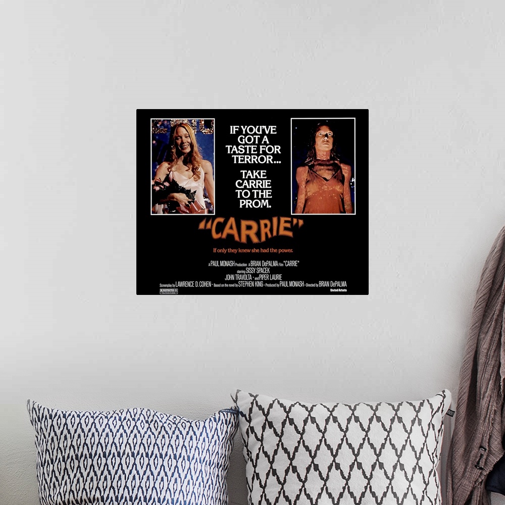 A bohemian room featuring Carrie - Vintage Movie Poster