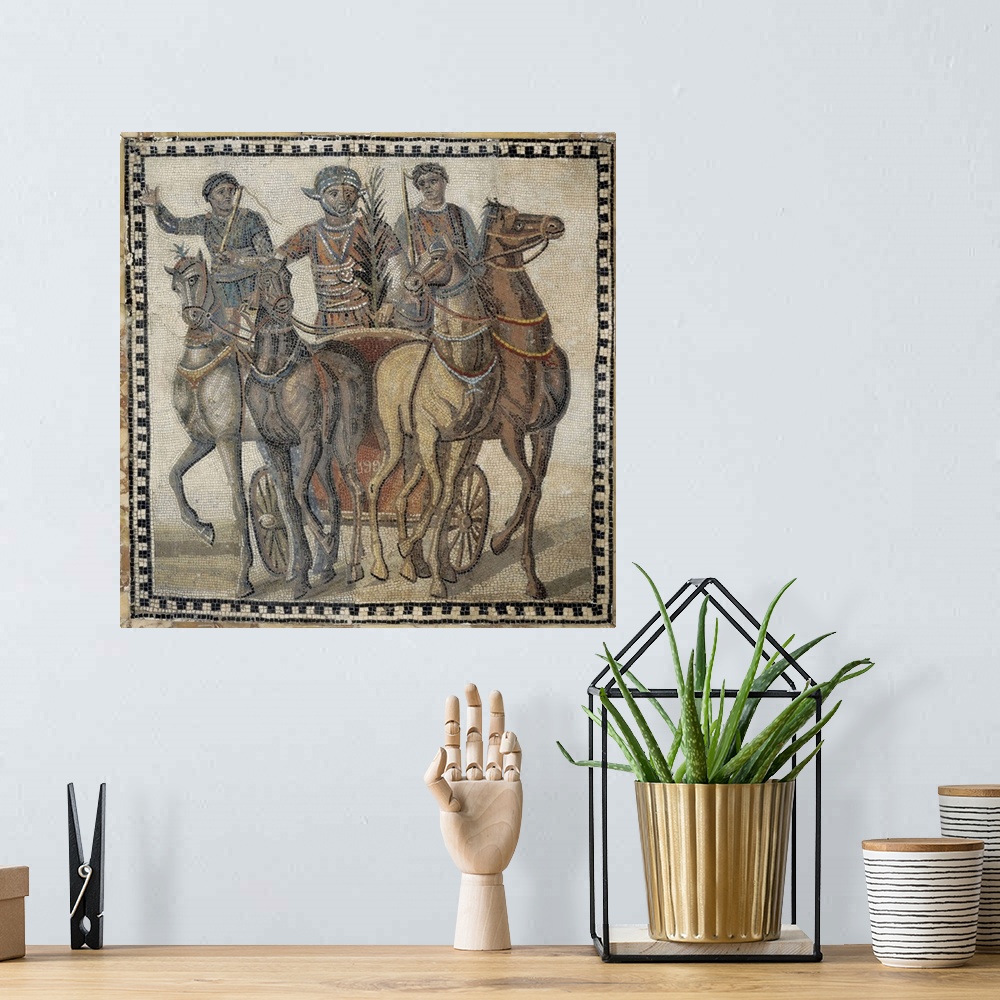 A bohemian room featuring Chariot Race, Roman mosaic