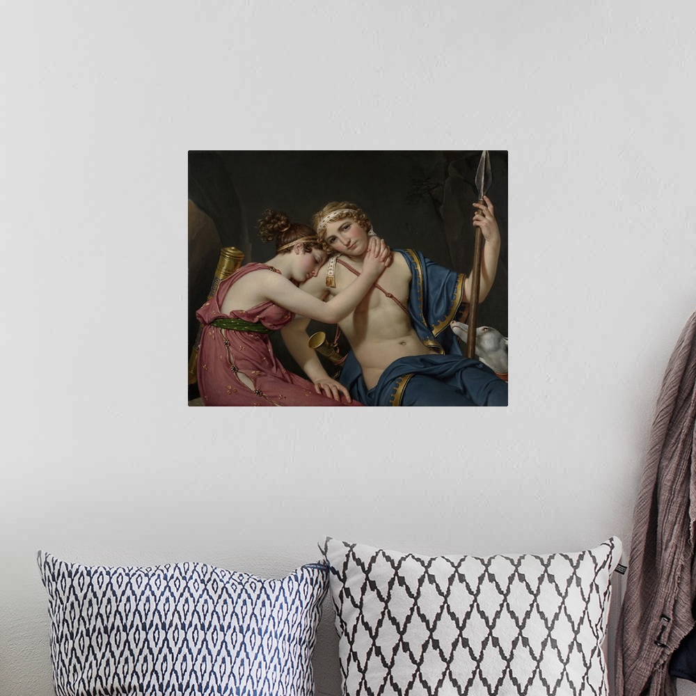A bohemian room featuring Farewell of Telemachus and Eucharis, by Jacques-Louis David, 1818, French painting, oil on canvas...