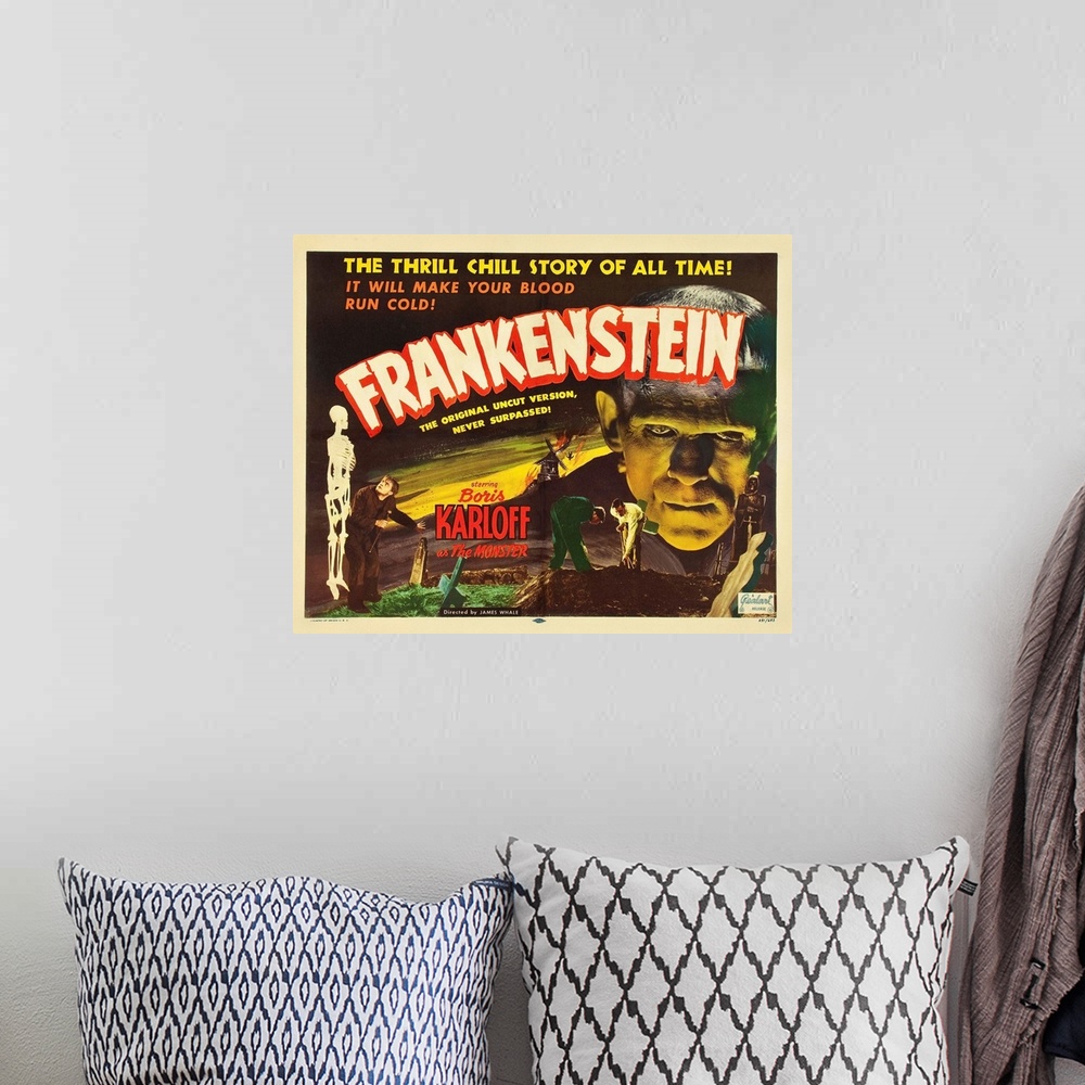 A bohemian room featuring Frankenstein, L-R: Dwight Frye, Dwight Frye, Colin Clive, Boris Karloff On 1951 Re-Release Title ...