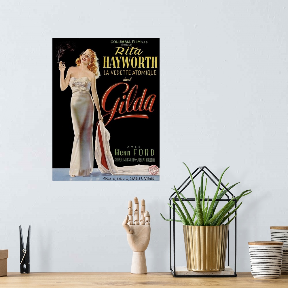 A bohemian room featuring Gilda, Belgian Poster, Rita Hayworth, 1946.