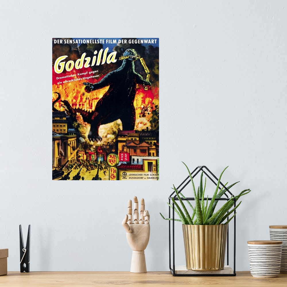 A bohemian room featuring Godzilla, (AKA Gojira), Godzilla On German Poster Art, 1954.