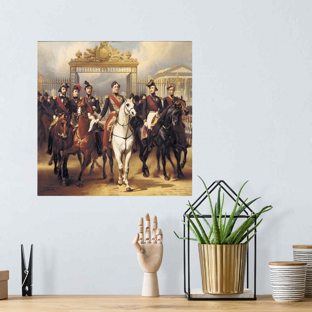 A bohemian room featuring Louis-Philippe and his Sons on Horseback in front of the Chateau de Versailles