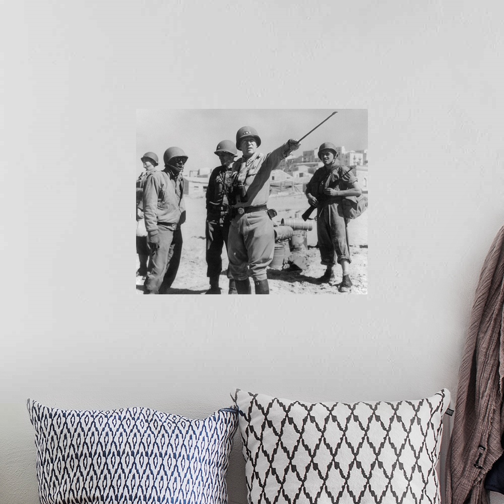 A bohemian room featuring Lt. General George Patton Leading Invasion Troops In Sicily. July 11, 1943 During World
