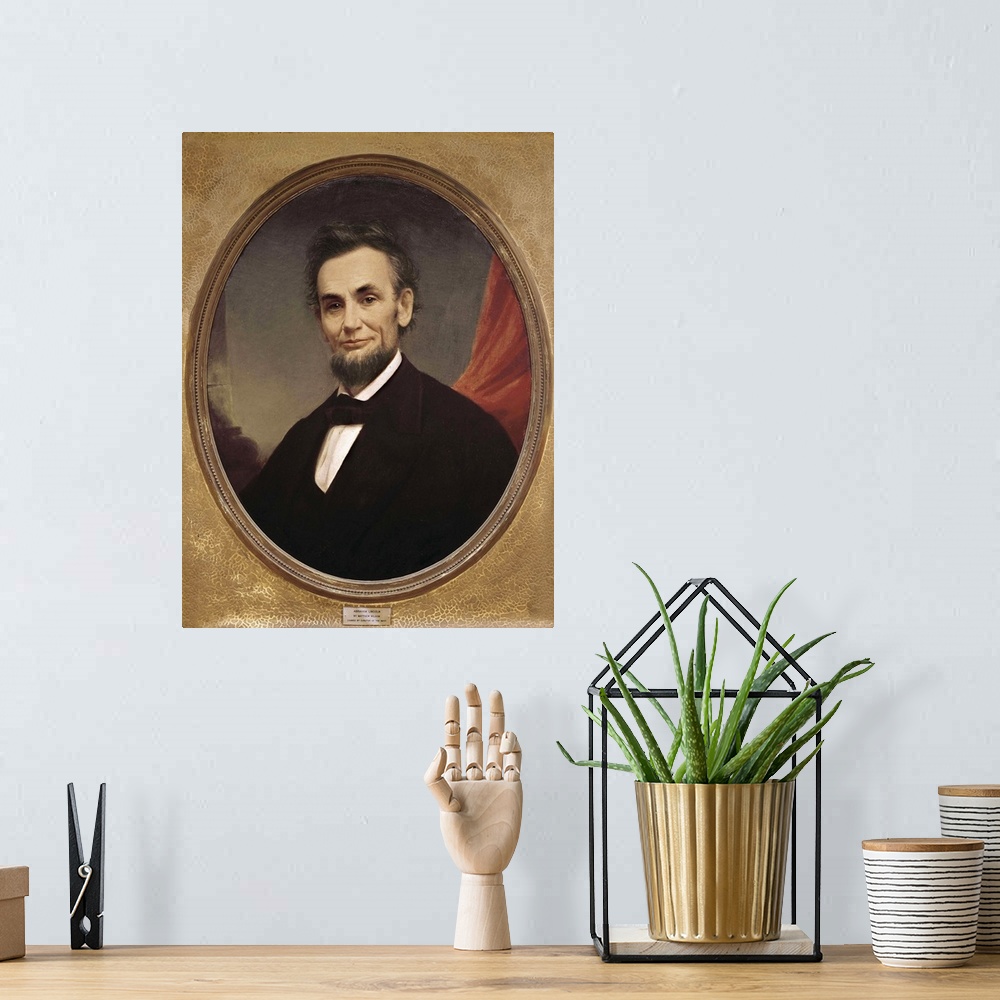 A bohemian room featuring WILSON, Matthew Henry (1814-1892). Portrait of Abraham Lincoln. 1865. Last portrait of Lincoln, c...
