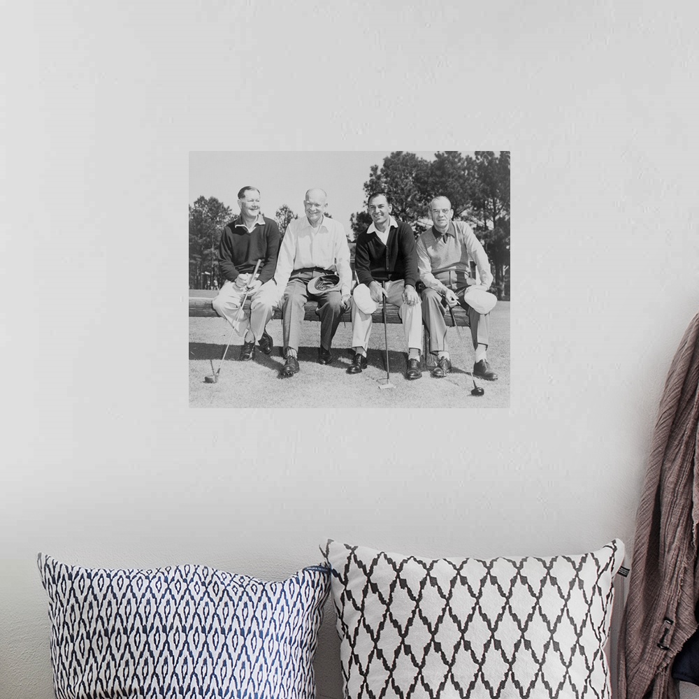 A bohemian room featuring President Dwight Eisenhower with Golf Champions at Augusta, Georgia, c. 1953. L-R: Byron Nelson, ...