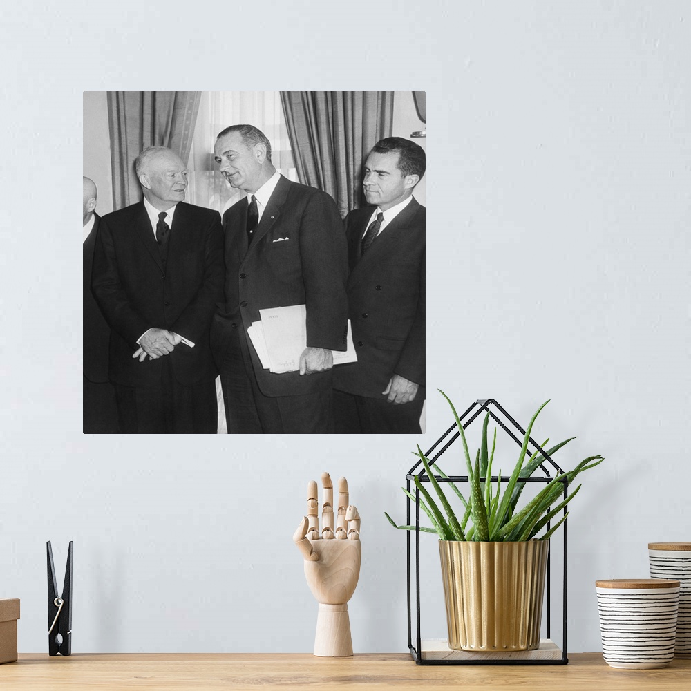A bohemian room featuring President Eisenhower and future Presidents Lyndon Johnson and Richard Nixon. White House Oval Off...