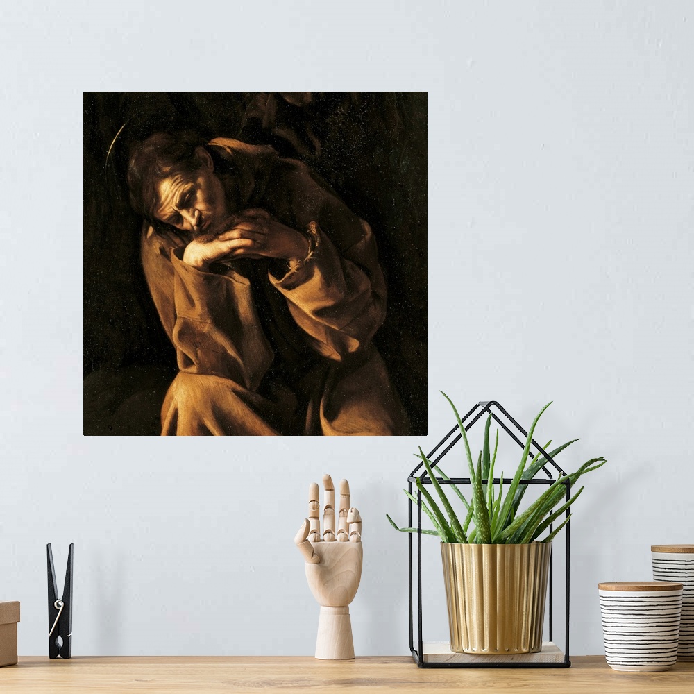 A bohemian room featuring Saint Francis in Prayer, by Merisi Michelangelo known as Caravaggio, 17th Century, 1606 -1607 abo...