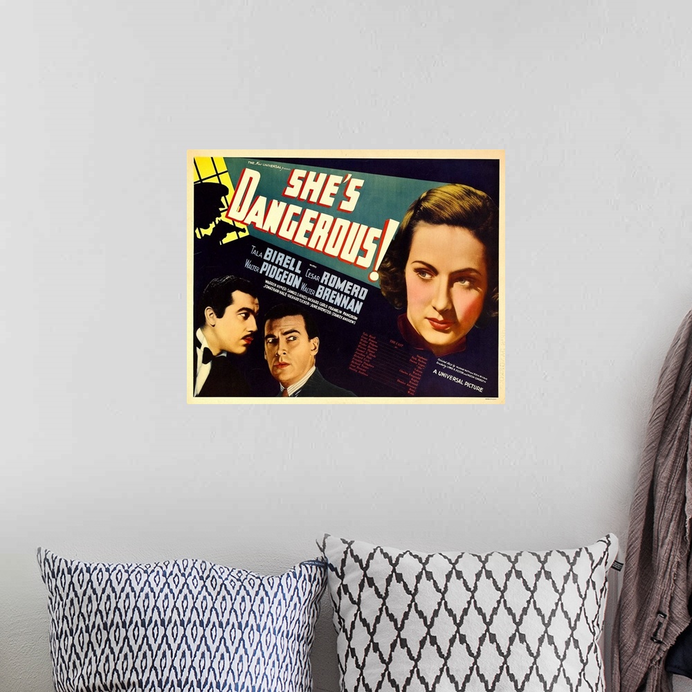 A bohemian room featuring She's Dangerous! - Vintage Movie Poster