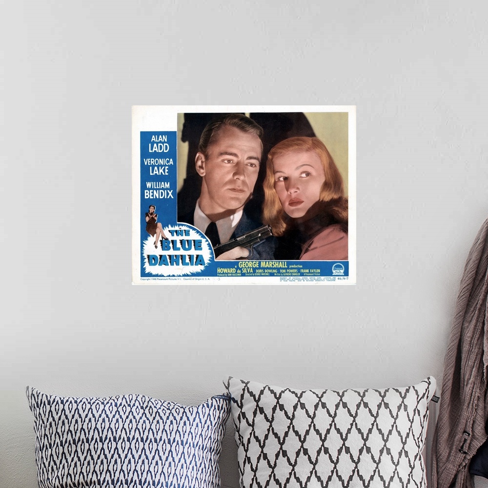 A bohemian room featuring The Blue Dahlia, Poster, Alan Ladd, Veronica Lake, 1946.