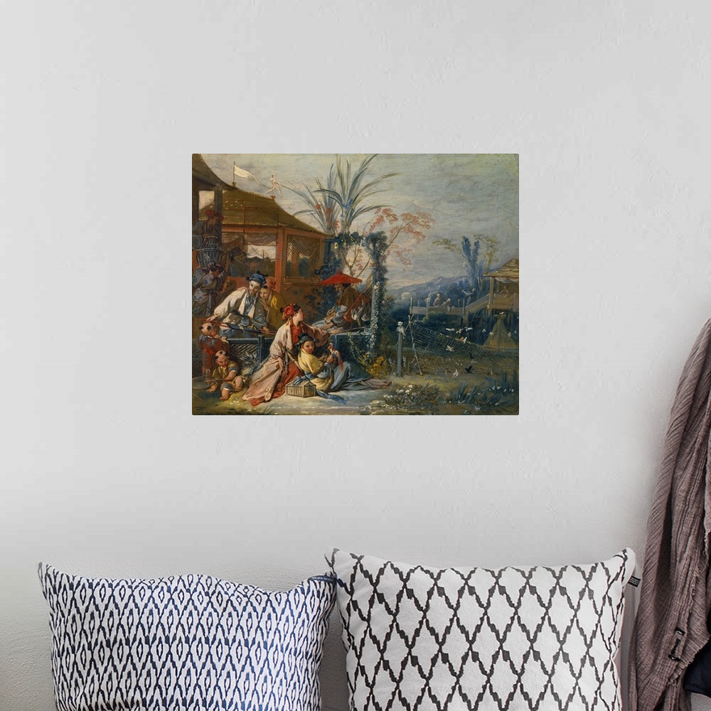 A bohemian room featuring Francois Boucher, French School. The Chinese Hunt. Circa 1742. Oil on canvas, 0.47 x 0.405. Besan...