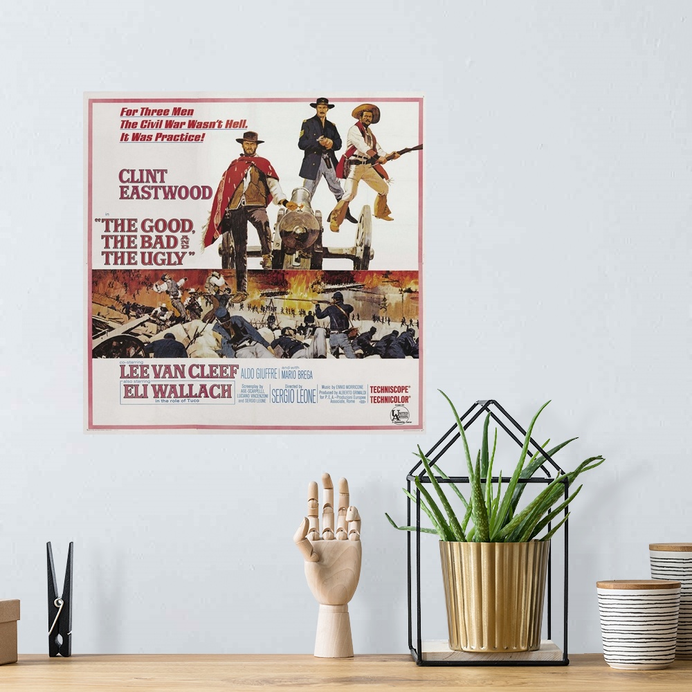 A bohemian room featuring The Good, The Bad, And The Ugly, L-R: Clint Eastwood, Lee Van Cleef, Eli Wallach On Poster Art, 1...
