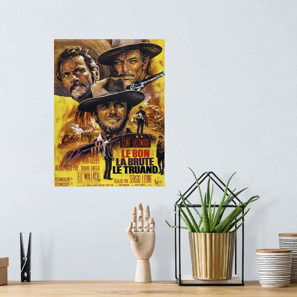 A bohemian room featuring Retro poster artwork for the film The Good The Bad The Ugly.
