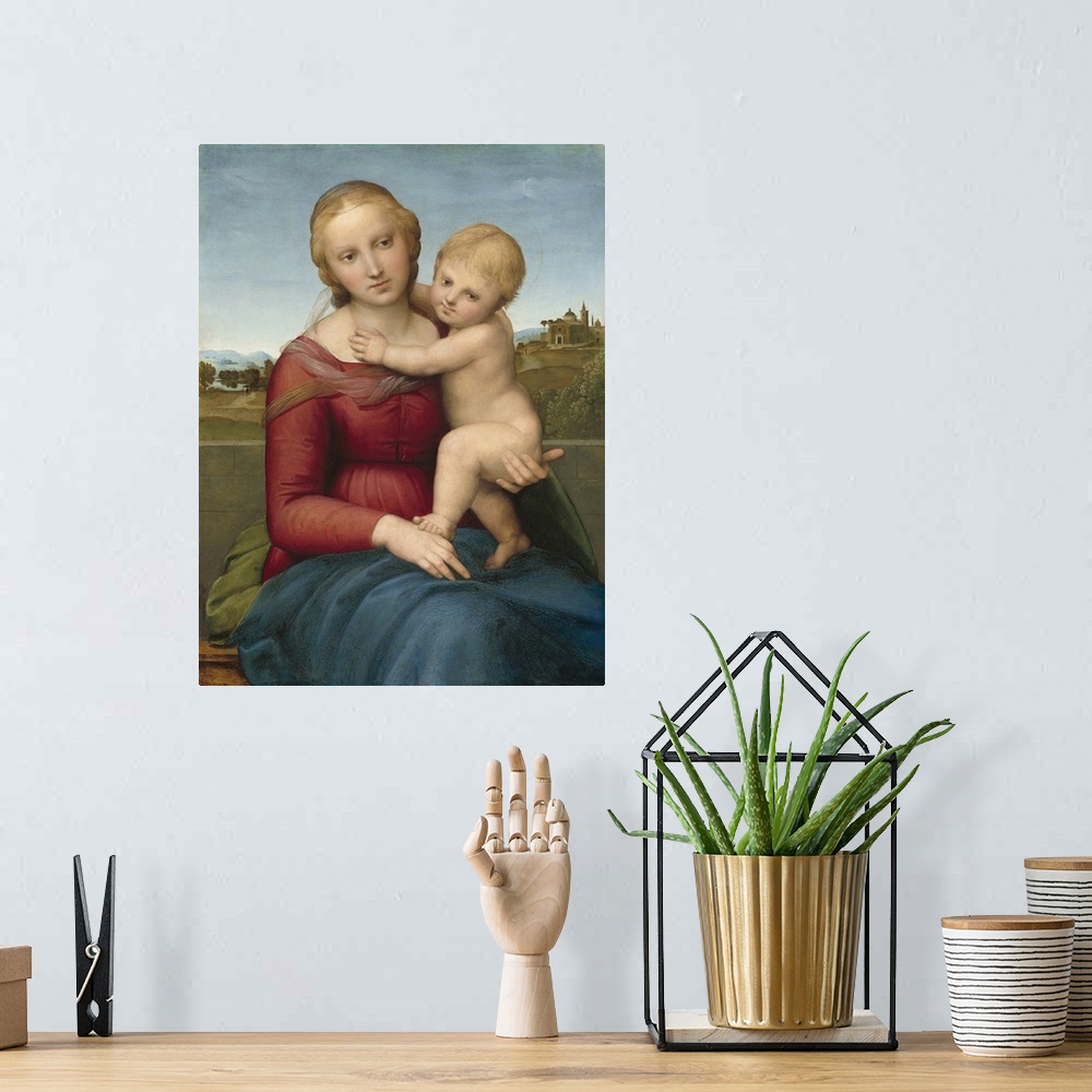 A bohemian room featuring The Small Cowper Madonna, by Raphael, c. 1505, Italian Renaissance painting, oil on panel. Raphae...