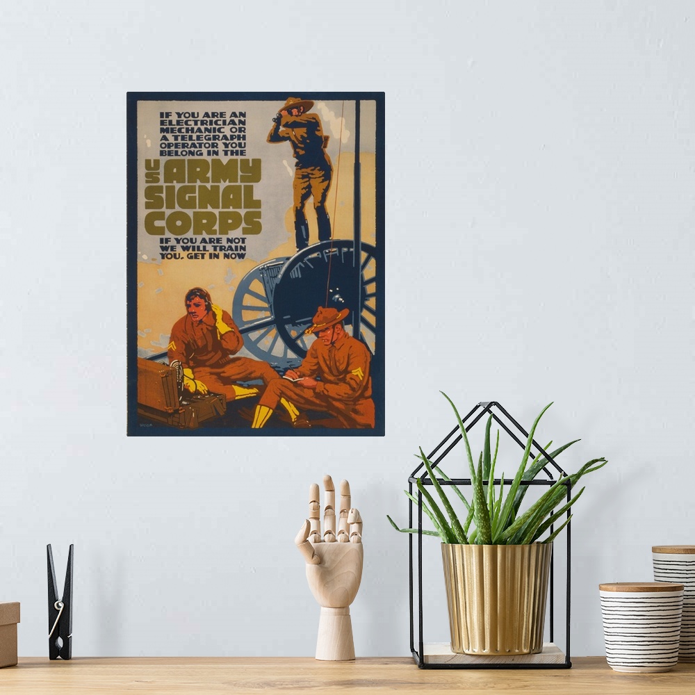 A bohemian room featuring US Army Signal Corps - Vintage Propaganda Poster