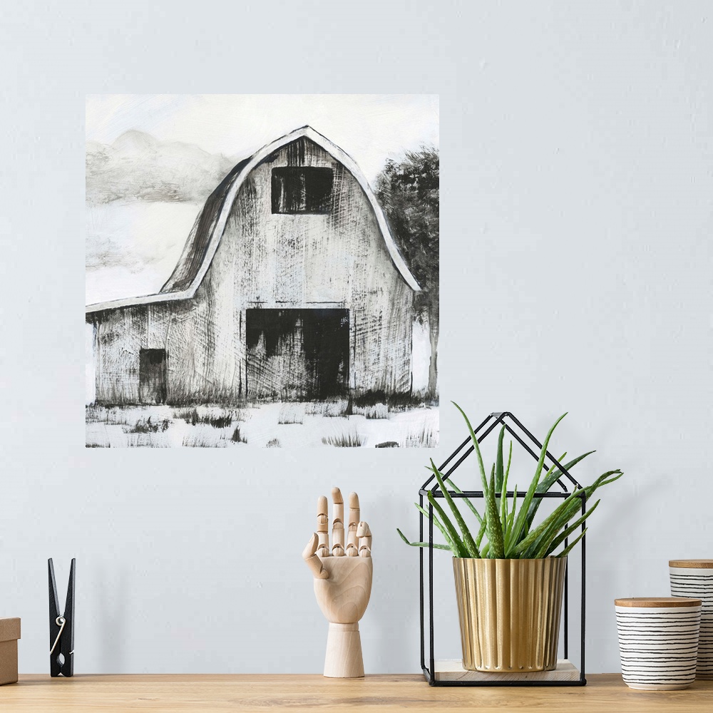 A bohemian room featuring Black and White Barn II
